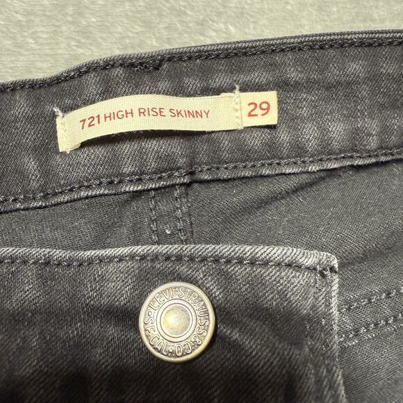 Levis 721 Jeans Womens 29x34 Black Dark Wash Cotton Stretch Straight Slim Fit - Picture 5 of 13